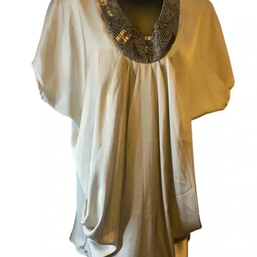 H&M beautiful  grey top with beaded accent around the top size 4